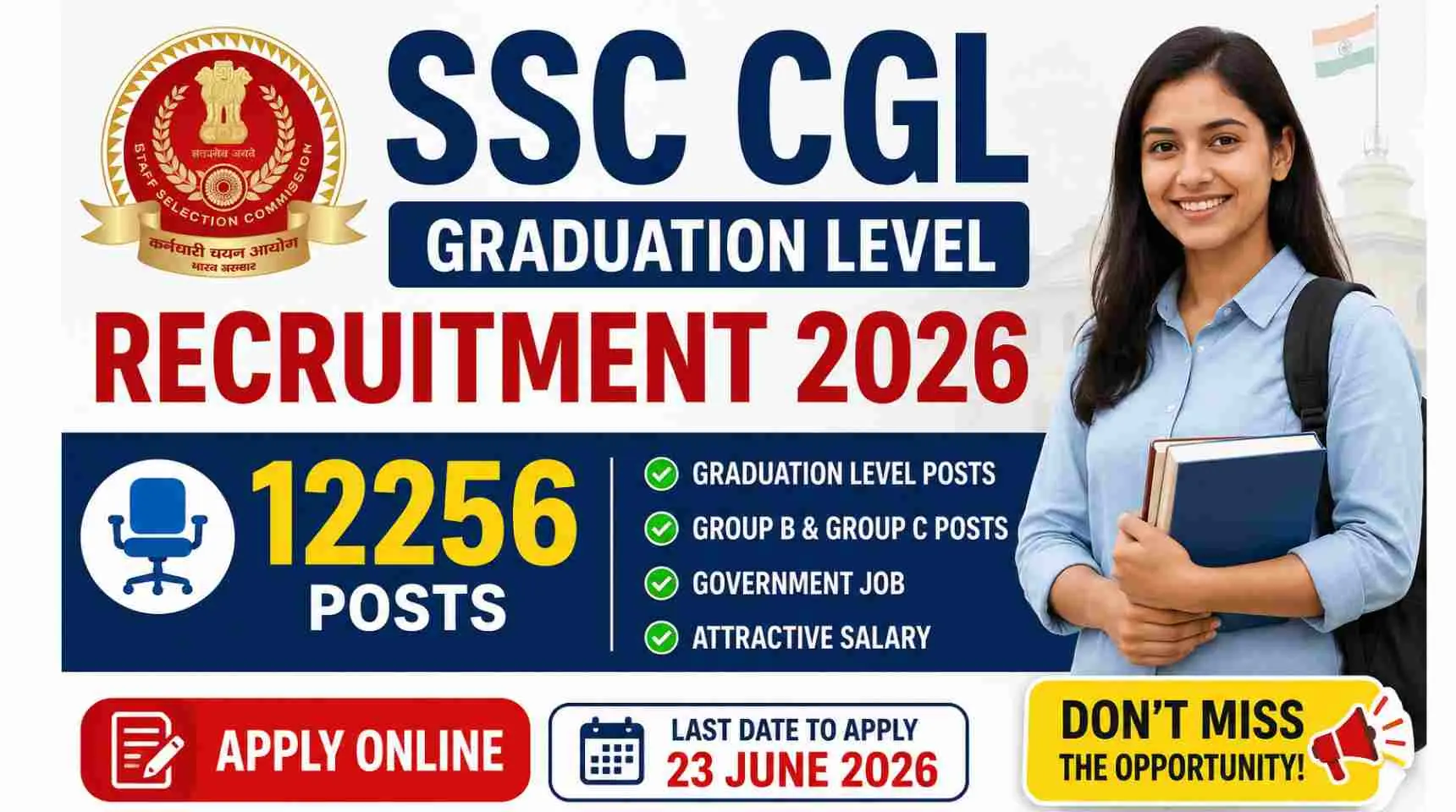 SSC CGL Graduation Level Recruitment 2026 Apply Online for 12256 Posts 